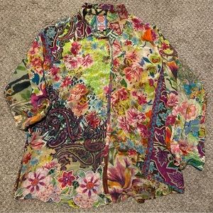 Johnny Was Multicolor Floral Paisley Button-Up Blouse, M